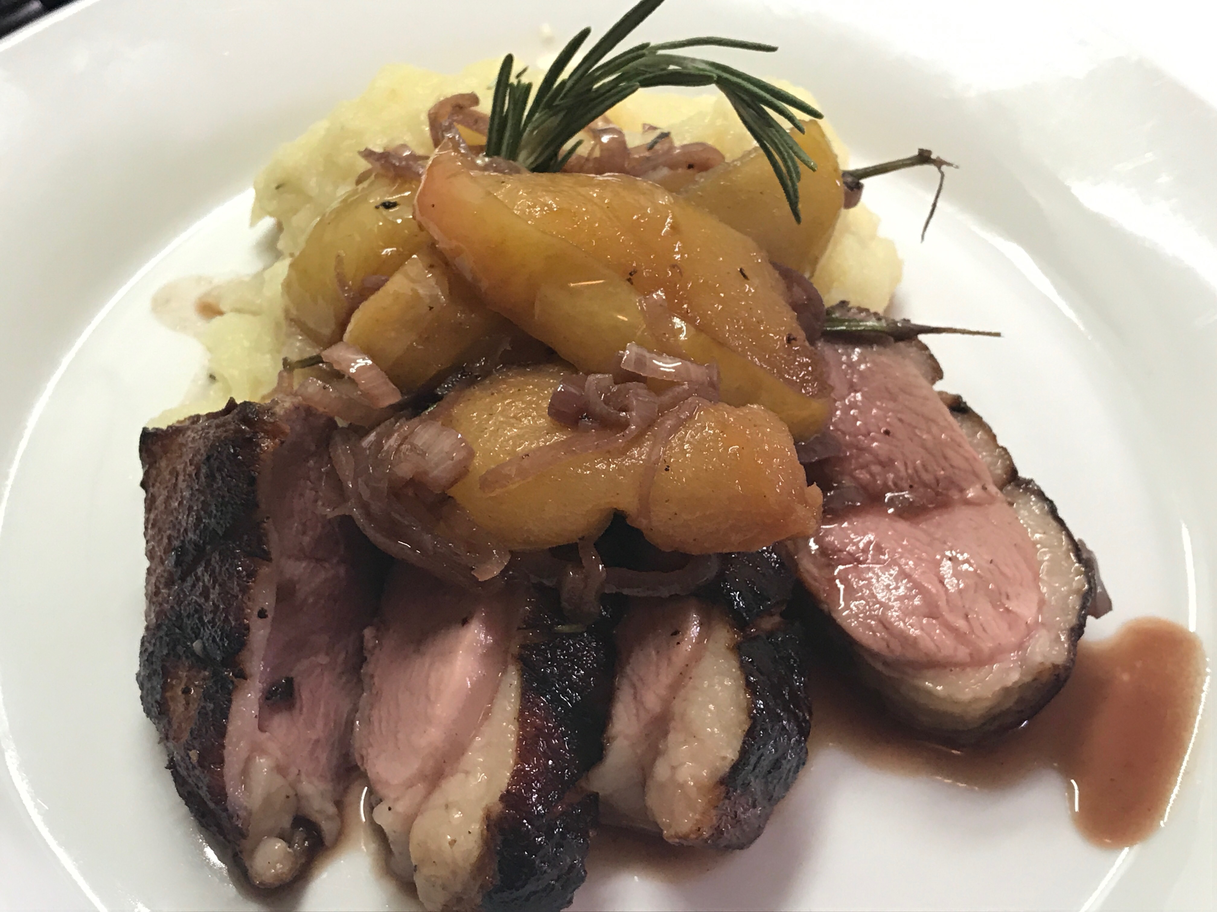 Sous Vide Duck Breast with Caramelized Apples and Rosemary